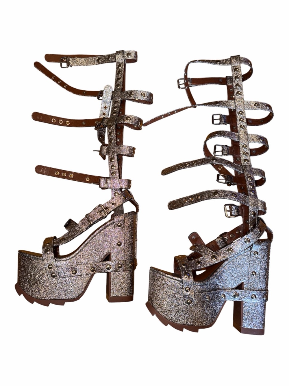 YRU Silver Glitter Multi-Strap Platform Gladiator Sandals